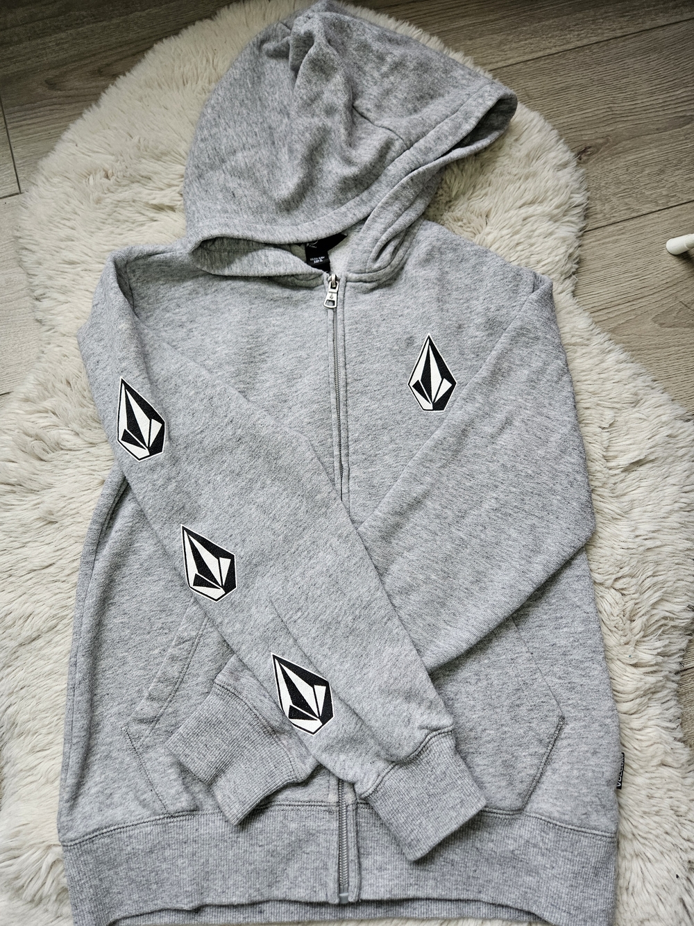 Volcom Boys Zip Hoodie Grey Logo Skate Streetwear Size 8Y